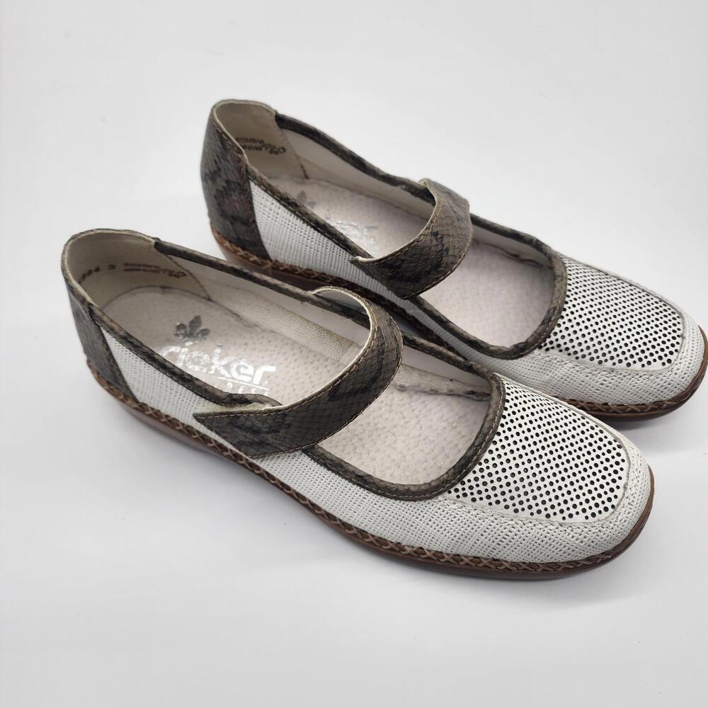 NWOB Rieker White Tan Snake Print Mary Jane Comfort Shoes 39 9